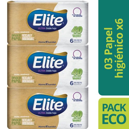 3 Paquetes De Papel Higiénico Elite Eco Ultra 6 Und