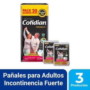 Pack 1 Paquete de Pañal para adulto Cotidian Premium 20 un Talla M+Pack 2 Paquetes de Pañal De Adulto Cotidian Premium 1 un M