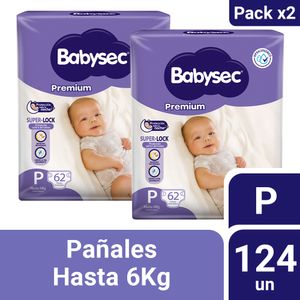 Pack 02 Pañal Babysec Premium Talla P 62 un