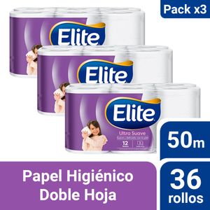 Pack 03 Papel Higiénico Elite Ultra Suave 12 un 50 mts