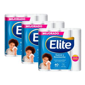 Pack 03 Papel Higiénico Elite Suave y Resistente 40 un 20 mts