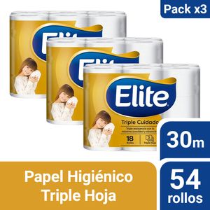 Pack 03 Papel Higiénico Elite Triple Cuidado 18 un 30 mts