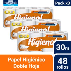 Pack 03 Papel Higiénico Higienol Tegnología Panal 16 un 30 mts