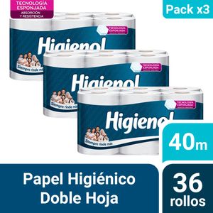 Pack 03 Papel Higiénico Higienol Tecnología Esponjada 12 un 40 mts