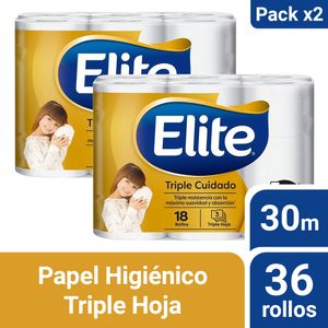 Pack 02 Papel Higiénico Elite Triple Cuidado 18 un 30 mts