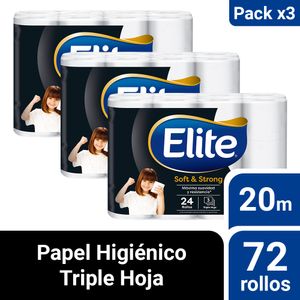 Pack 03 Papel Higiénico Elite Soft & Strong 24 un 20 mts