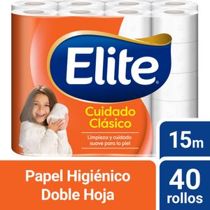 Papel Higiénico Elite Cuidado Clásico 40 un 15 mts