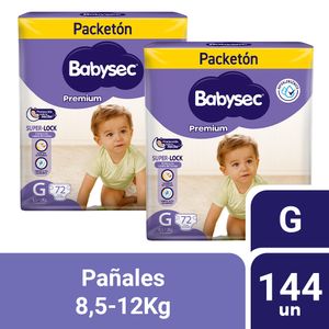 Pack 02 Pañal Babysec Packetón Premium Talla G 72 un