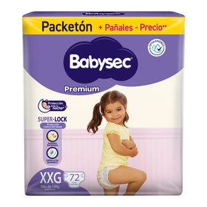 Pañal Babysec Packetón Premium Talla XXG 72 un