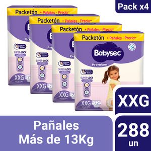 Pack 04 Pañal Babysec Packetón Premium Talla XXG 72 un