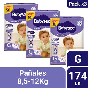 Pack 03 Pañal Babysec Premium Talla G 58 un