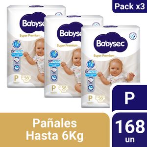 Pack 03 Pañal Babysec Super Premium Talla P 56 un