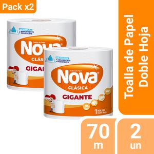 Pack 02 Papel Toalla Nova Gigante Doble Hoja 1 un 70 mts