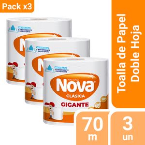 Pack 03 Papel Toalla Nova Gigante Doble Hoja 1 un 70 mts