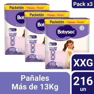 Pack 03 Pañal Babysec Packetón Premium Talla XXG 72 un