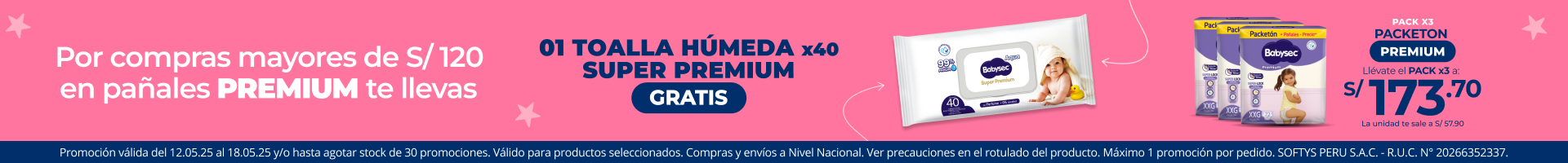 Toalla Húmeda Babysec Super Premium